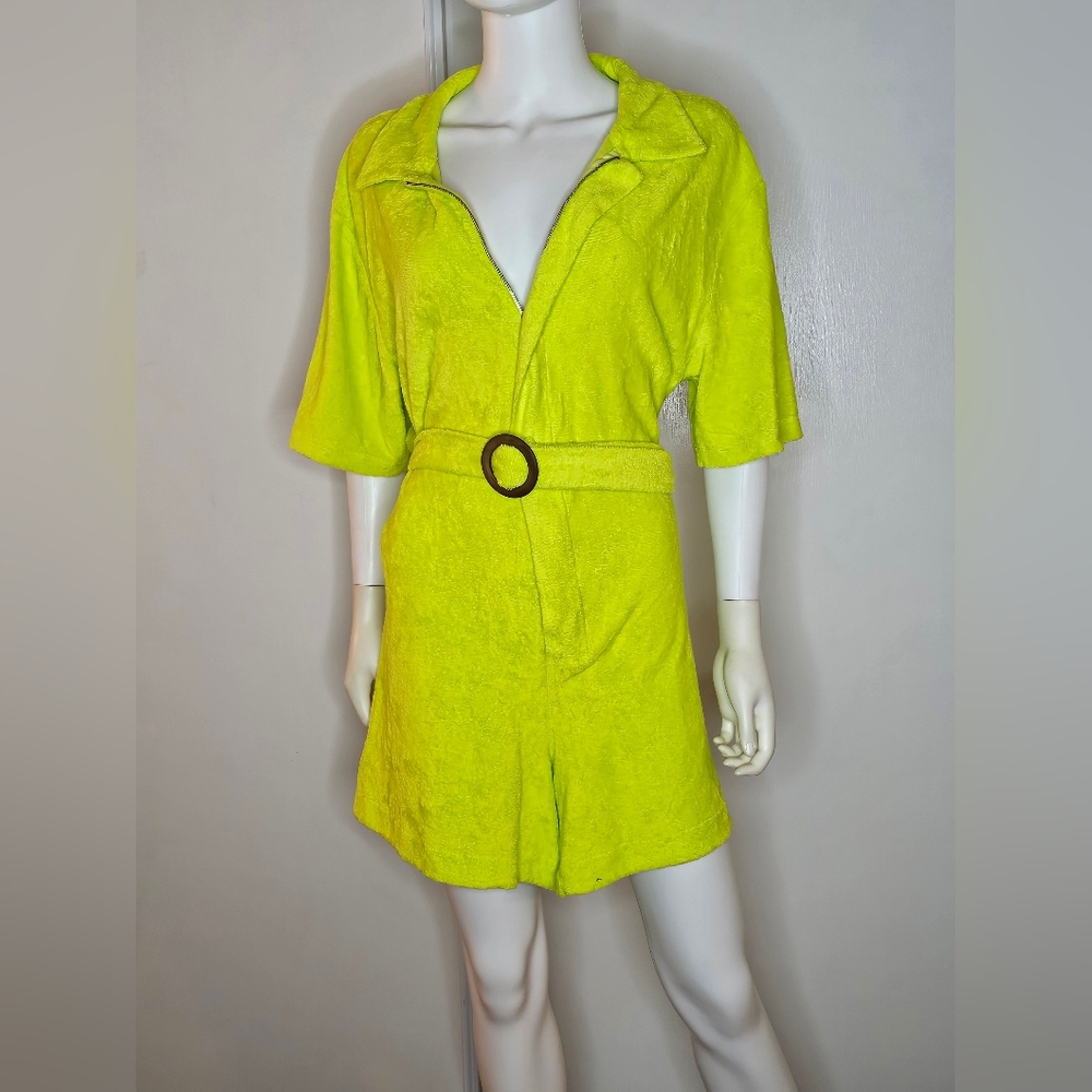 For Days 100% Organic Cotton Vibrant Lime Green Romper With Wrap Belt Size M